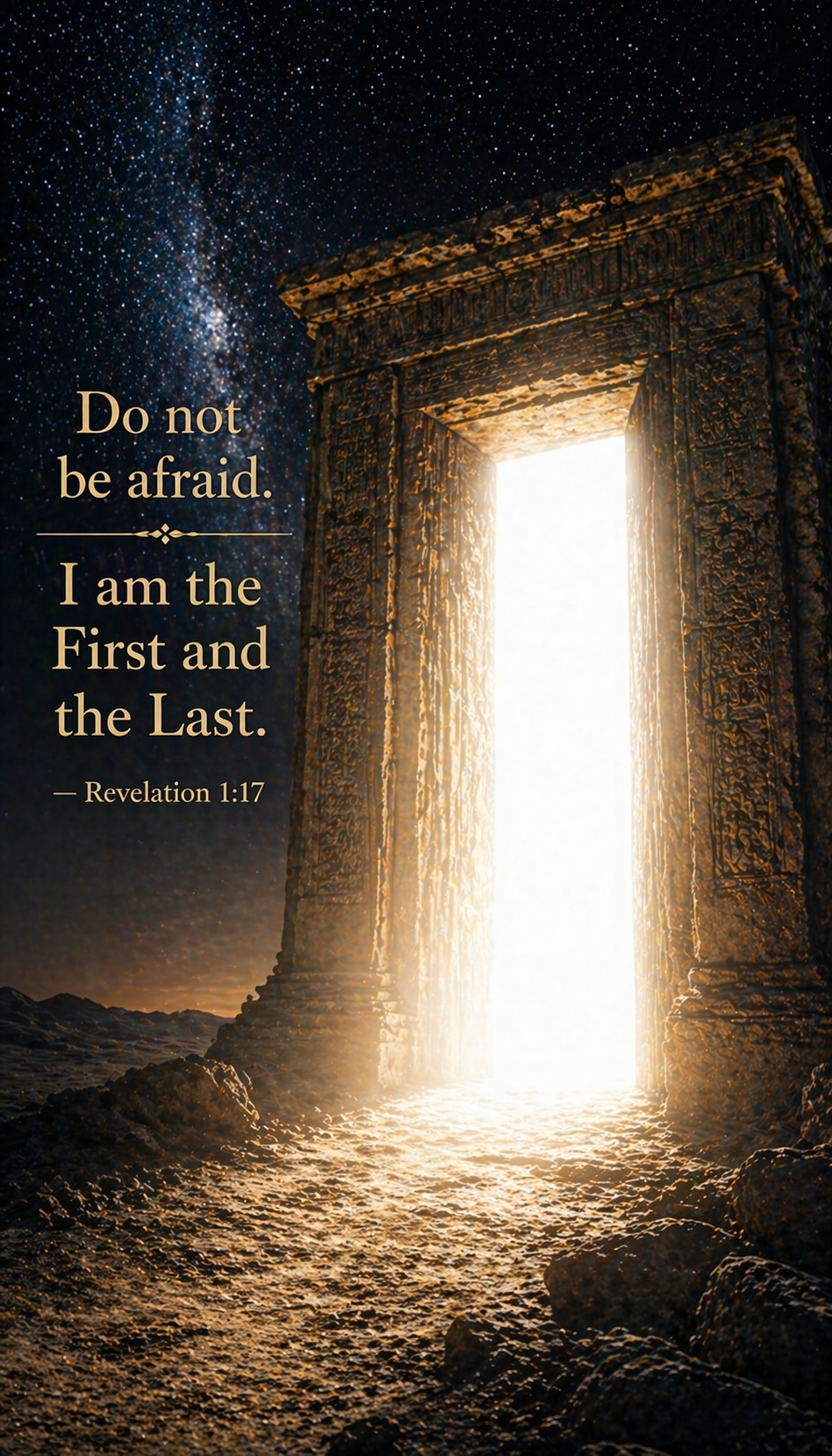 Revelation 1:17 — I Am the First and the Last — Stone Doorway Vertical Wallpaper